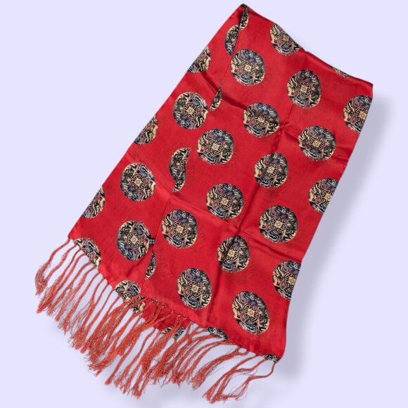 Vintage Silk Rectangular Fringe Scarf - Picture 1 of 5